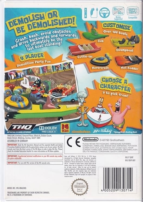 Nickelodeon SpongeBob Squarepants Boating Bash - Nintendo Wii (B Grade) (Genbrug)